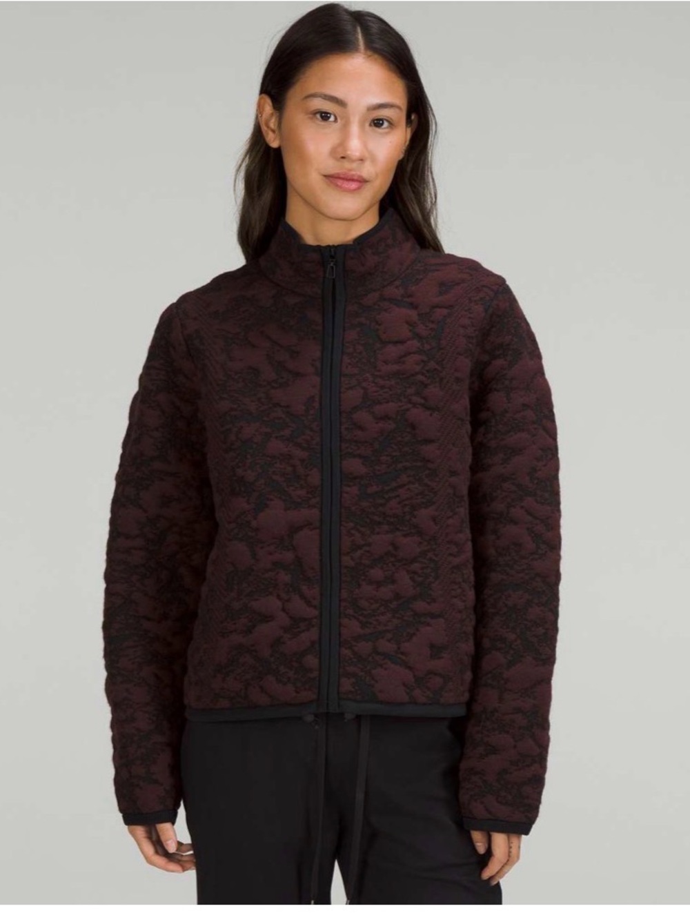 Lululemon Jacquard Multi-Texture Sweater Jacket Red Merlot Black 4